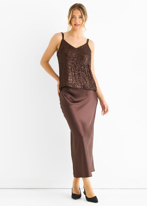 Chocolate Sequin V Neck Cami Top - Image 1