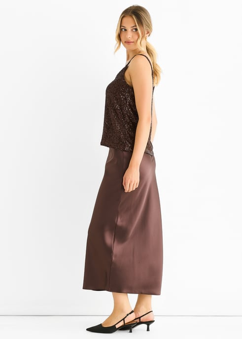 Chocolate Sequin V Neck Cami Top - Image 3
