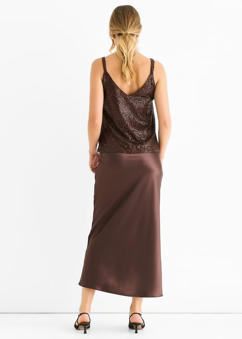 Chocolate Sequin V Neck Cami Top - Image 4