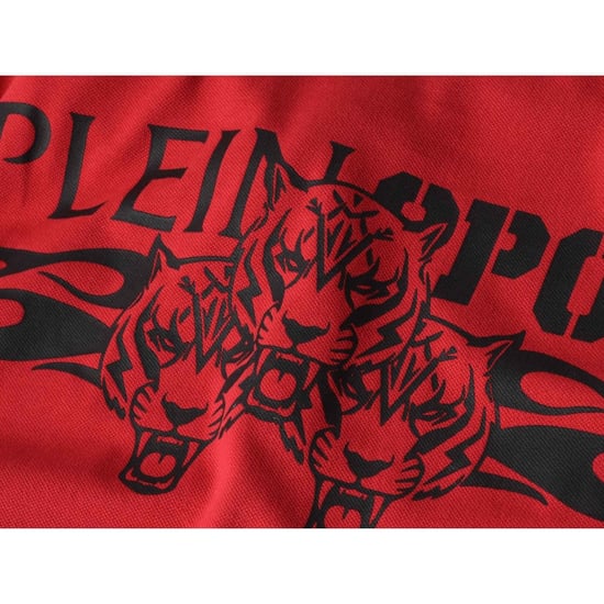 Plein Sport Twin Tipped Collar Tiger Design Op De Rug Rood Poloshirt - Image 4