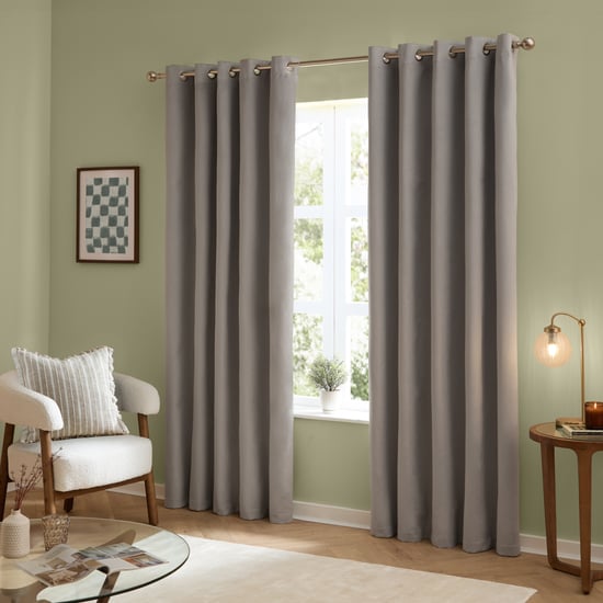 Furn The Ultimate Velvet Room Darkening Eyelet Curtain Pair, Silver - Image 2
