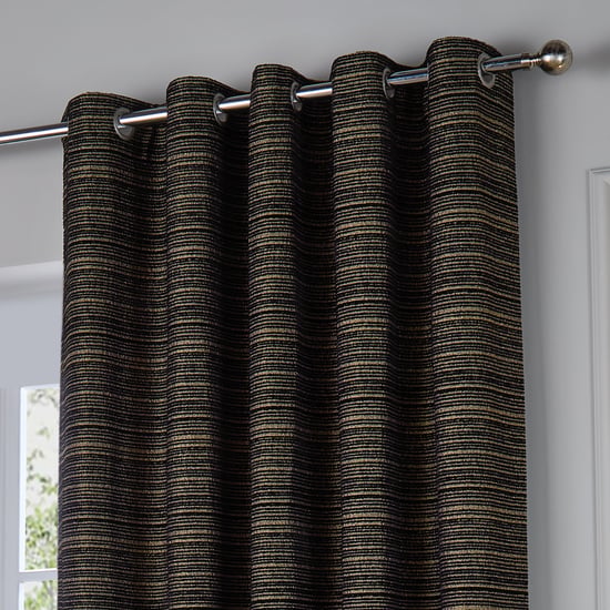 Paoletti Jupiter Chenille Jacquard Eyelet Curtain Pair Black/Gold - Image 3