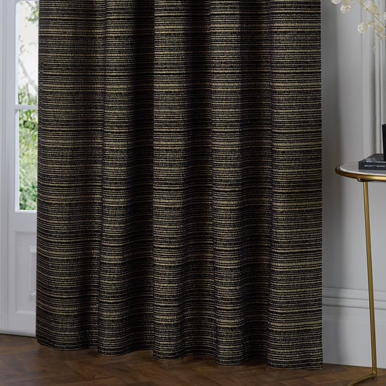 Paoletti Jupiter Chenille Jacquard Eyelet Curtain Pair Black/Gold - Image 4
