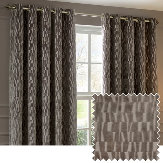 Paoletti Manhattan Velvet Room Darkening Eyelet Curtain Pair, Mink - Image 1
