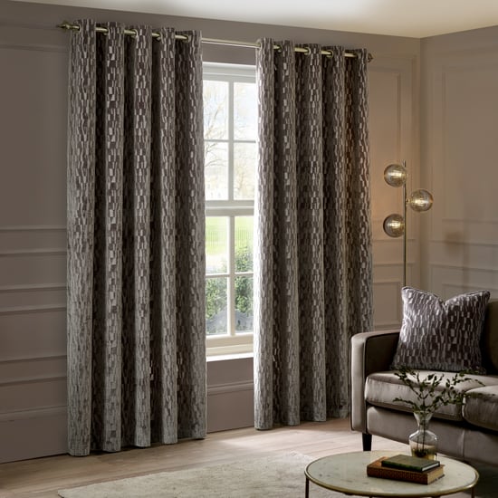 Paoletti Manhattan Velvet Room Darkening Eyelet Curtain Pair, Mink - Image 2