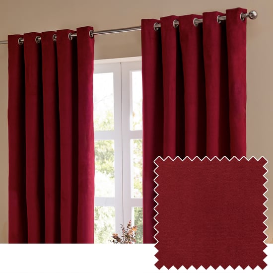 Furn The Ultimate Velvet Room Darkening Eyelet Curtain Pair, Burgundy - Image 1
