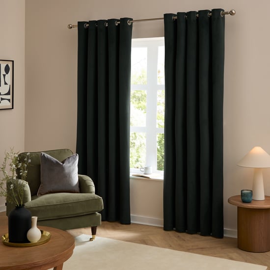 Furn The Ultimate Velvet Room Darkening Eyelet Curtain Pair, Black - Image 2