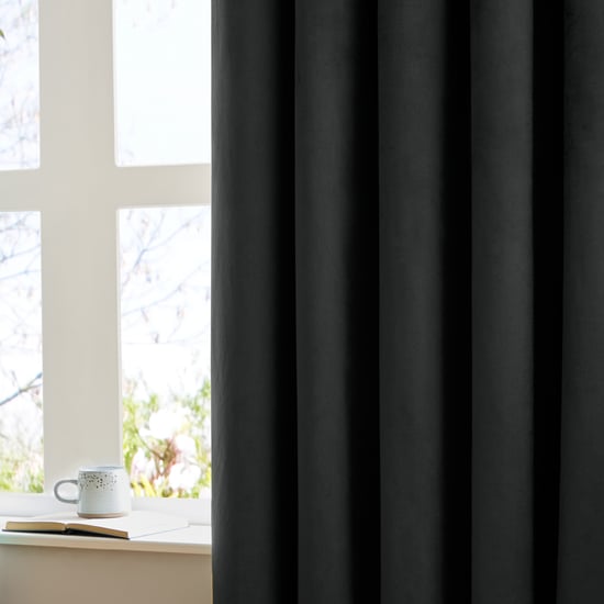 Furn The Ultimate Velvet Room Darkening Eyelet Curtain Pair, Black - Image 3