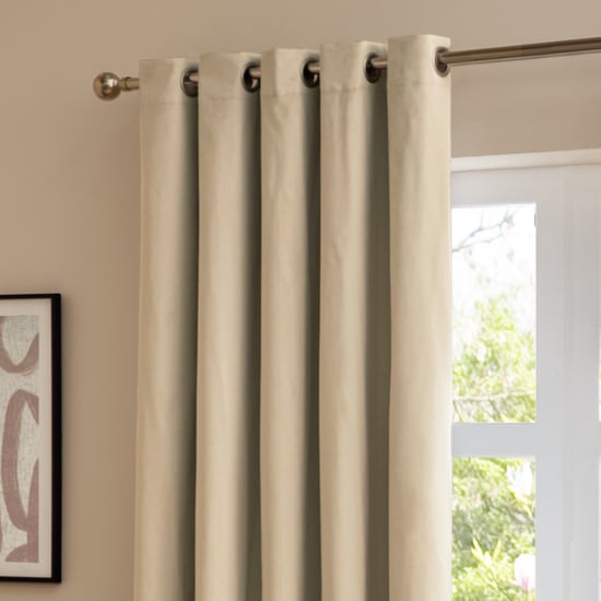 Furn The Ultimate Velvet Room Darkening Eyelet Curtain Pair, Natural - Image 4