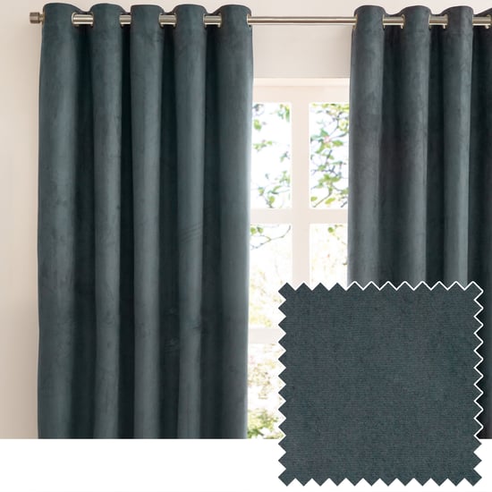 Furn Verso Reversible Suede-look Blackout Eyelet Curtain Pair, Petrol - Image 1