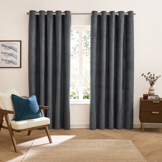 Furn Verso Reversible Suede-look Blackout Eyelet Curtain Pair, Petrol - Image 2