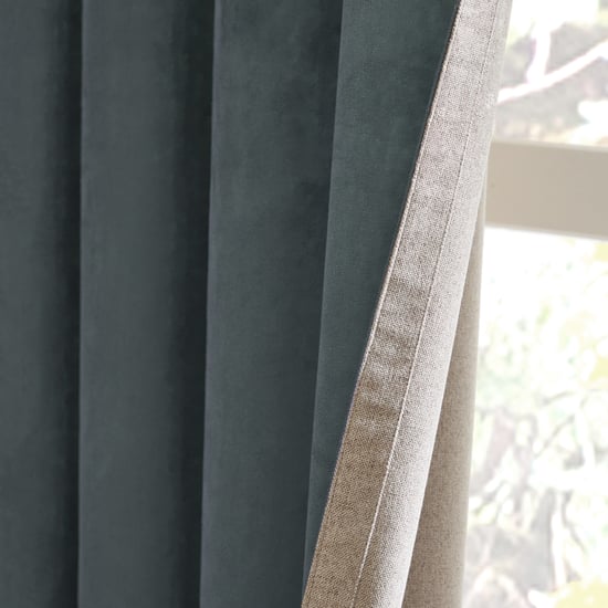 Furn Verso Reversible Suede-look Blackout Eyelet Curtain Pair, Petrol - Image 3