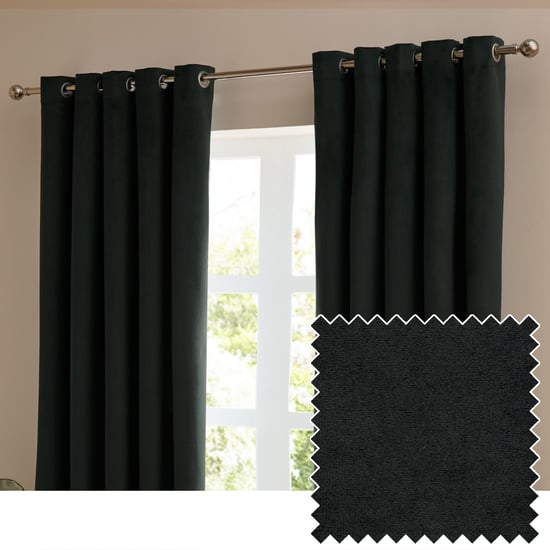 Furn The Ultimate Velvet Blackout Eyelet Curtain Pair, Black - Image 1