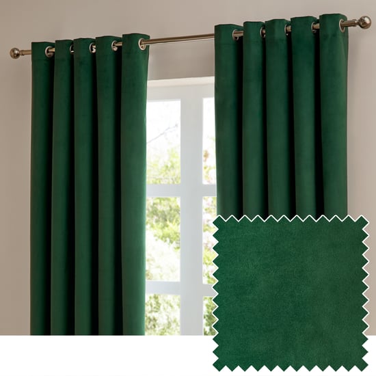Furn The Ultimate Velvet Room Darkening Eyelet Curtain Pair, Emerald - Image 1