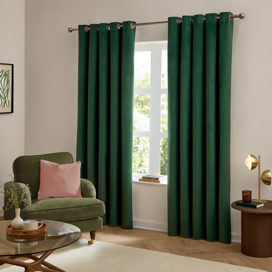 Furn The Ultimate Velvet Room Darkening Eyelet Curtain Pair, Emerald - Image 2