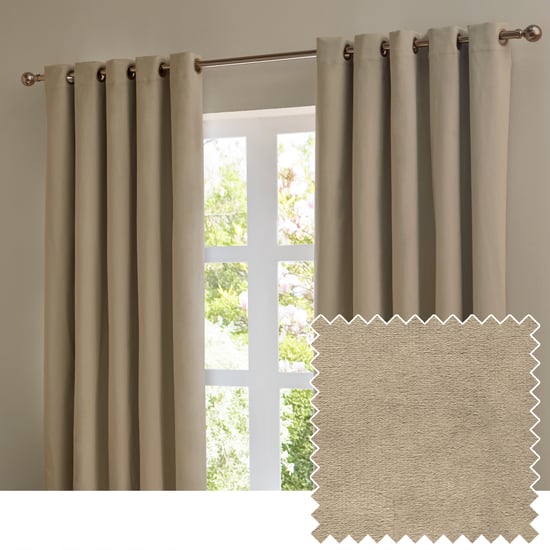 Furn The Ultimate Velvet Blackout Eyelet Curtain Pair, Mocha - Image 1