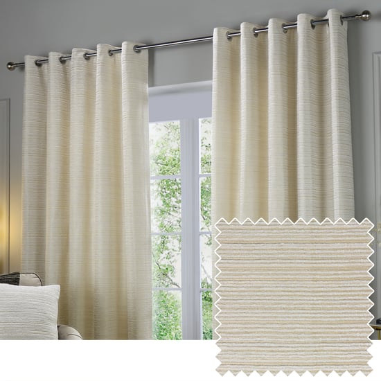 Paoletti Jupiter Chenille Jacquard Eyelet Curtain Pair, Ivory/Gold - Image 1