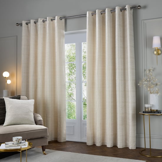Paoletti Jupiter Chenille Jacquard Eyelet Curtain Pair, Ivory/Gold - Image 2