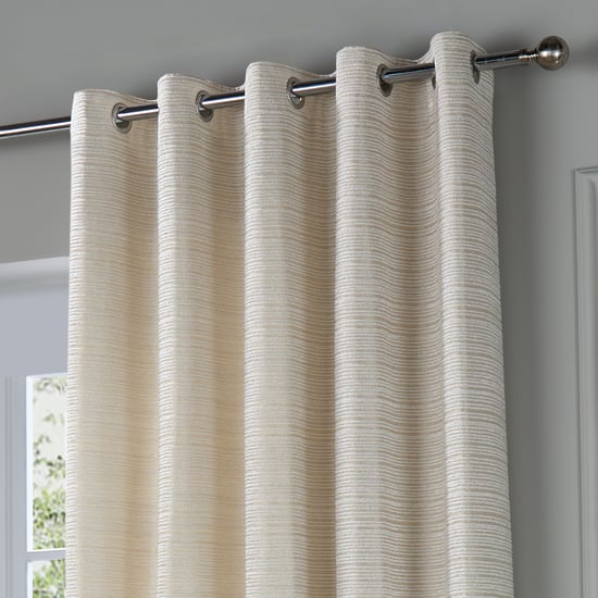 Paoletti Jupiter Chenille Jacquard Eyelet Curtain Pair, Ivory/Gold - Image 3
