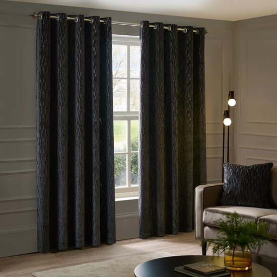Paoletti Manhattan Velvet Room Darkening Eyelet Curtain Pair, Charcoal - Image 2