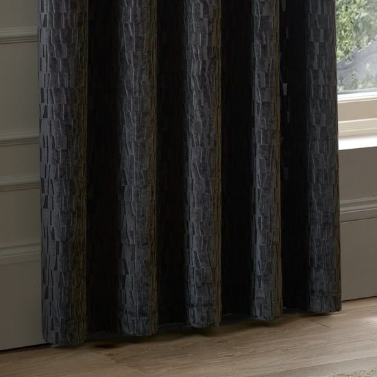 Paoletti Manhattan Velvet Room Darkening Eyelet Curtain Pair, Charcoal - Image 4