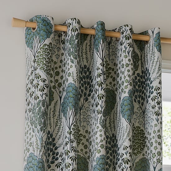 Wylder Ophelia Floral Jacquard Room Darkening Eyelet Curtain Pair, Thyme/Mineral - Image 2