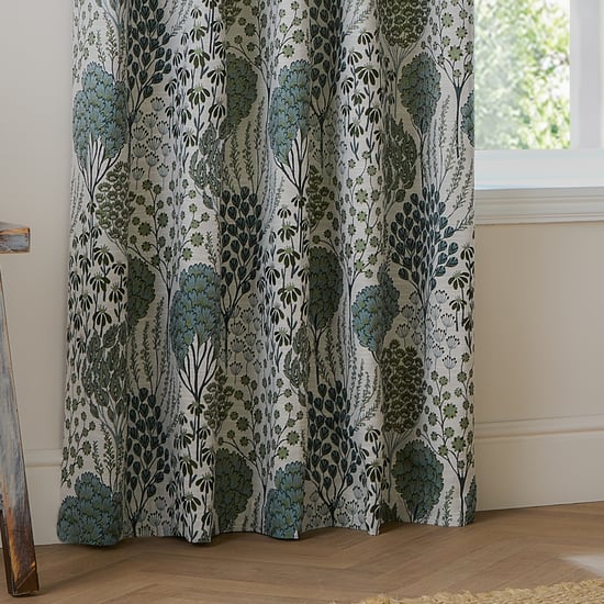 Wylder Ophelia Floral Jacquard Room Darkening Eyelet Curtain Pair, Thyme/Mineral - Image 3