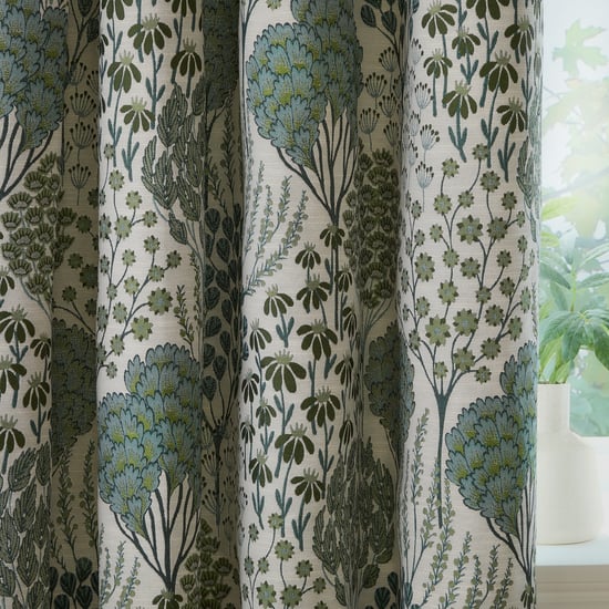 Wylder Ophelia Floral Jacquard Room Darkening Eyelet Curtain Pair, Thyme/Mineral - Image 4