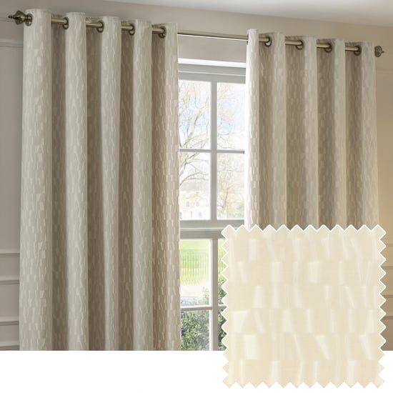 Paoletti Manhattan Velvet Room Darkening Eyelet Curtain Pair, Ivory - Image 1
