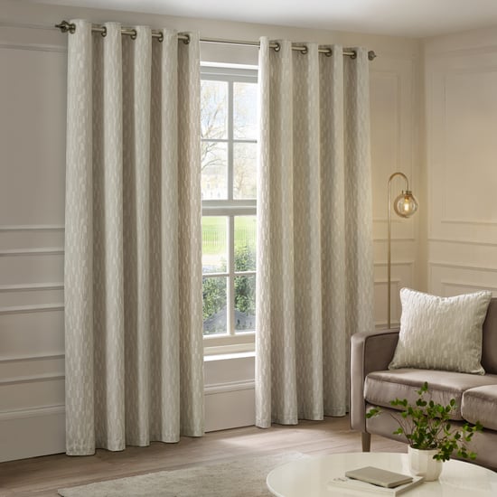 Paoletti Manhattan Velvet Room Darkening Eyelet Curtain Pair, Ivory - Image 2