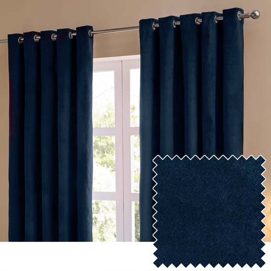 Furn The Ultimate Velvet Room Darkening Eyelet Curtain Pair, Royal - Image 1