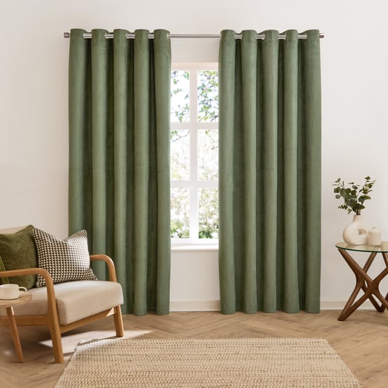Furn Verso Reversible Suede-look Blackout Eyelet Curtain Pair, Green - Image 2