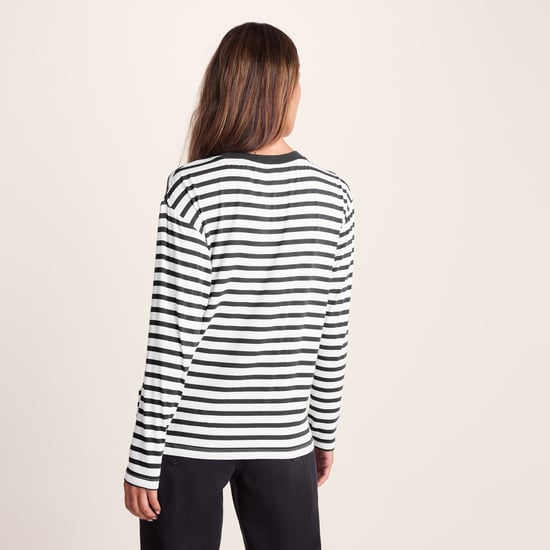 Kitty Womens Long Sleeve TShirt Washed Black Stripe - Image 2
