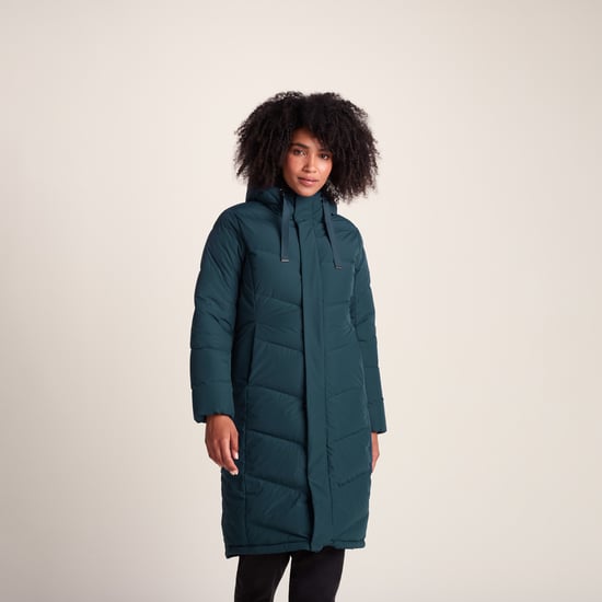 Raleigh Luxe Long Womens Down Jacket Petrol Green - Image 1