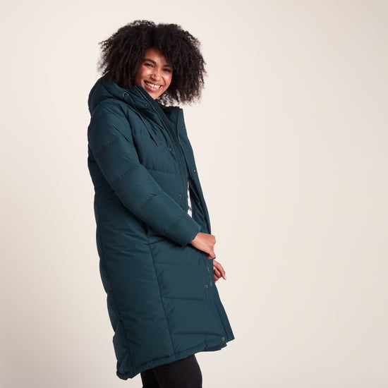 Raleigh Luxe Long Womens Down Jacket Petrol Green - Image 2