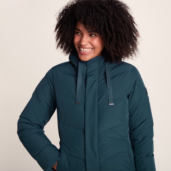 Raleigh Luxe Long Womens Down Jacket Petrol Green - Image 4