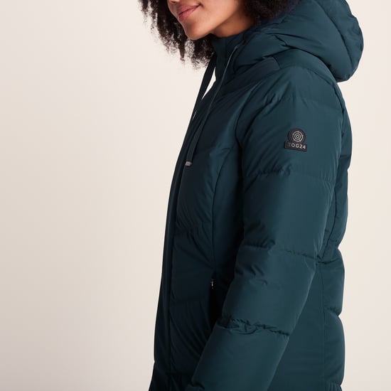 Raleigh Luxe Long Womens Down Jacket Petrol Green - Image 6