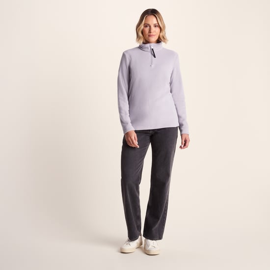 Revive Womens Fleece Zip Neck Lavender Grey - Image 3