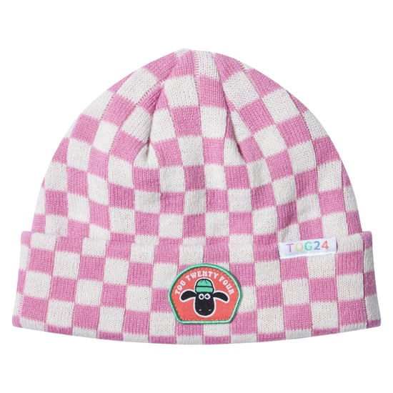 Uda Kids Shaun the Sheep Knit Hat Pink White Checkerboard - Image 5