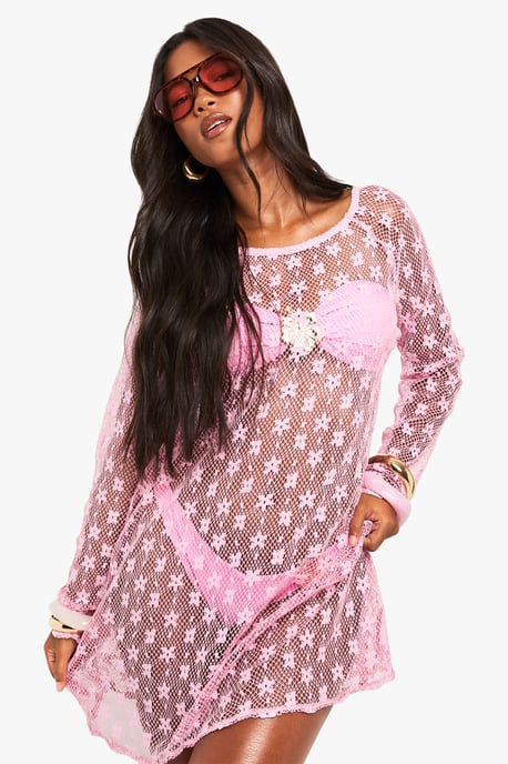 Floral Fishnet Beach Dress - Image 1