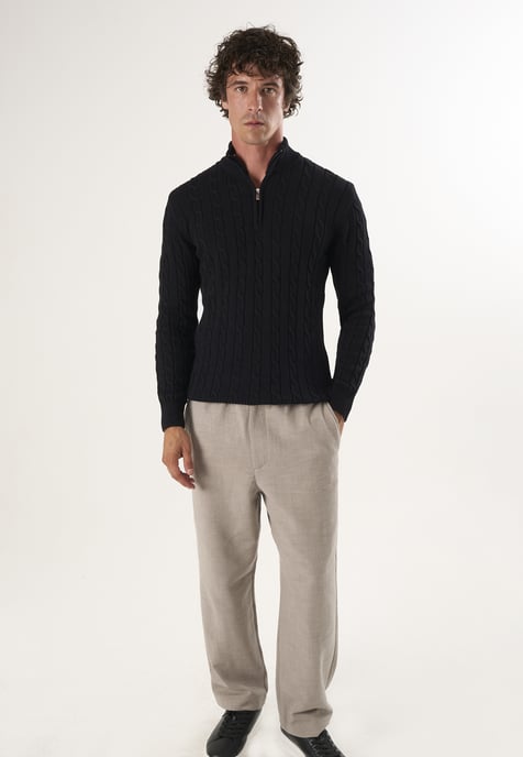 Pullover Cable Knit Half Zipper Pullover - Image 2