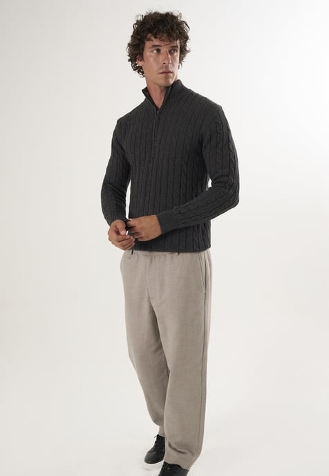 Pullover Cable Knit Half Zipper Pullover - Image 2