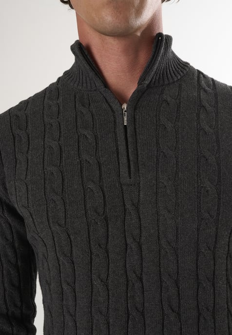 Pullover Cable Knit Half Zipper Pullover - Image 3
