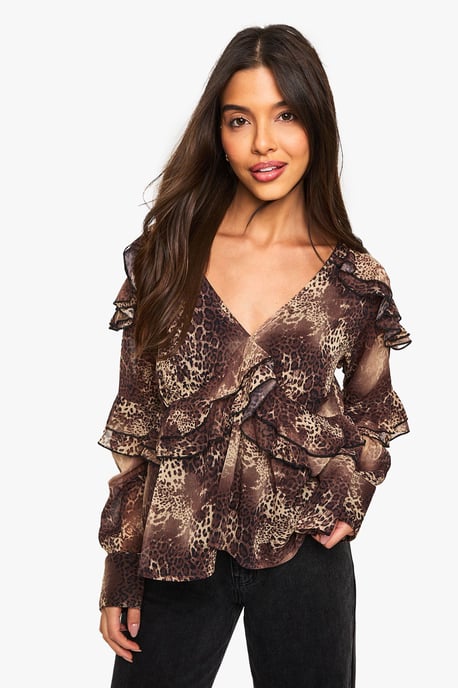 Leopard Ruffle Chiffon Blouse - Image 1