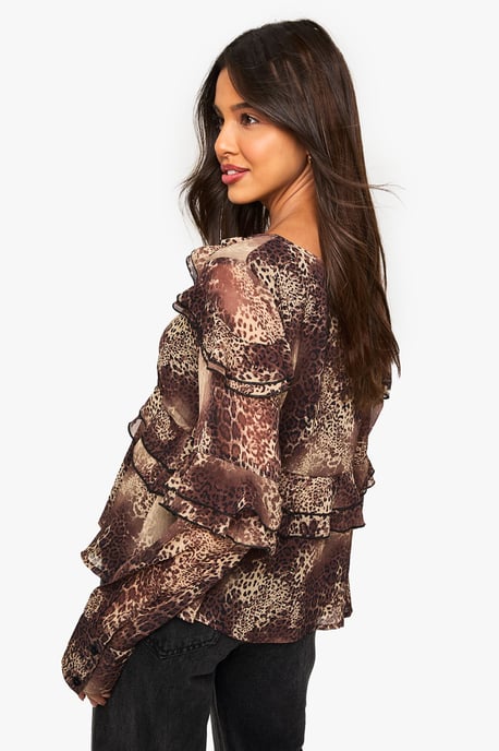 Leopard Ruffle Chiffon Blouse - Image 2