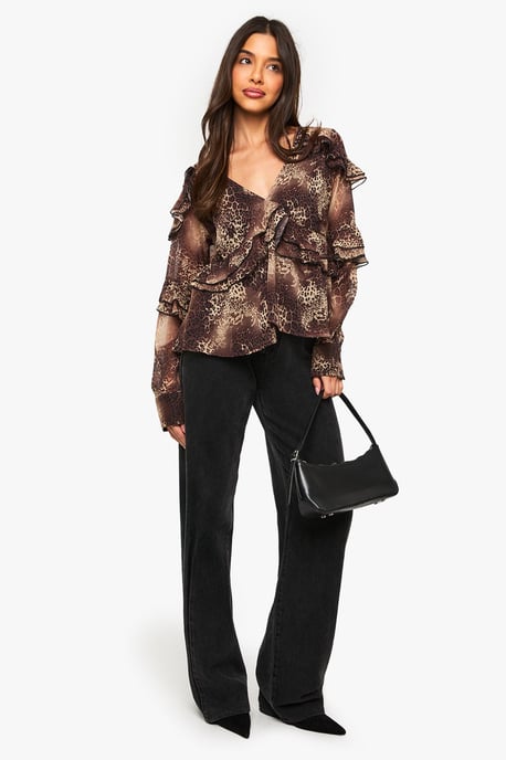 Leopard Ruffle Chiffon Blouse - Image 3