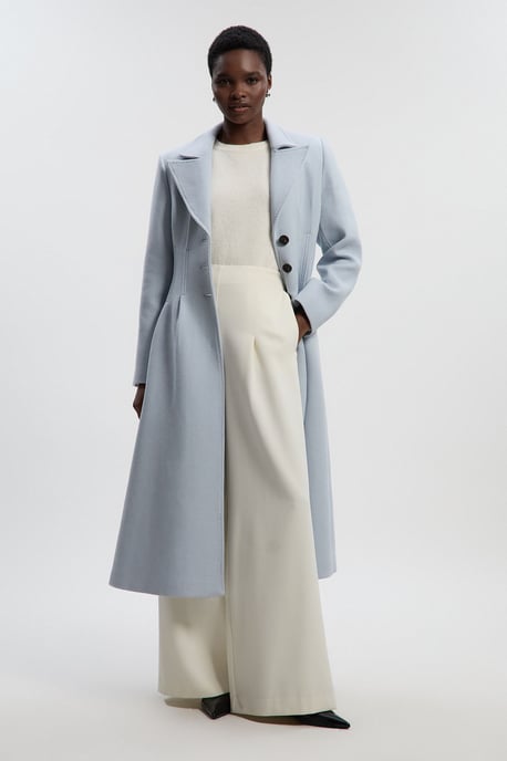 Wool Corset Detail Full Skirted Tailored Maxi Coat - Image 1
