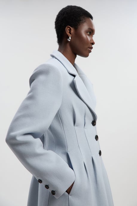 Wool Corset Detail Full Skirted Tailored Maxi Coat - Image 2