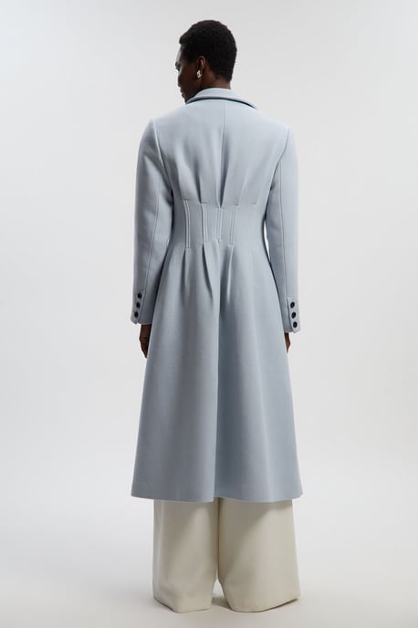 Wool Corset Detail Full Skirted Tailored Maxi Coat - Image 4