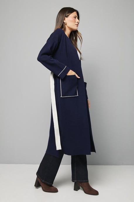 Navy Contrast Double Faced Coatigan - Image 1